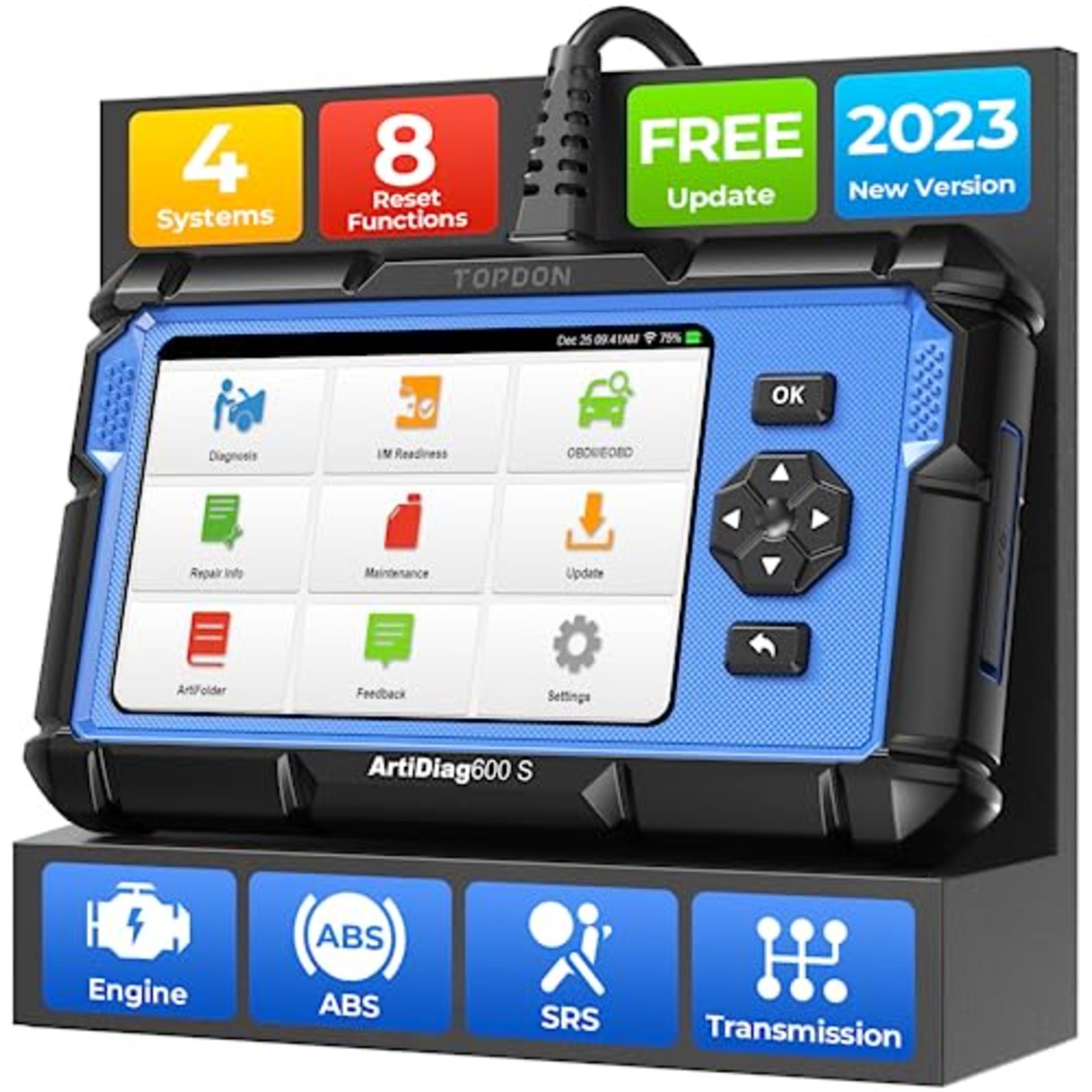 RRP £229.00 TOPDON OBD2 Code Reader Scanner ArtiDiag600S, 8 Reset Service for Oil/BMS/ABS/SAS/EPB/