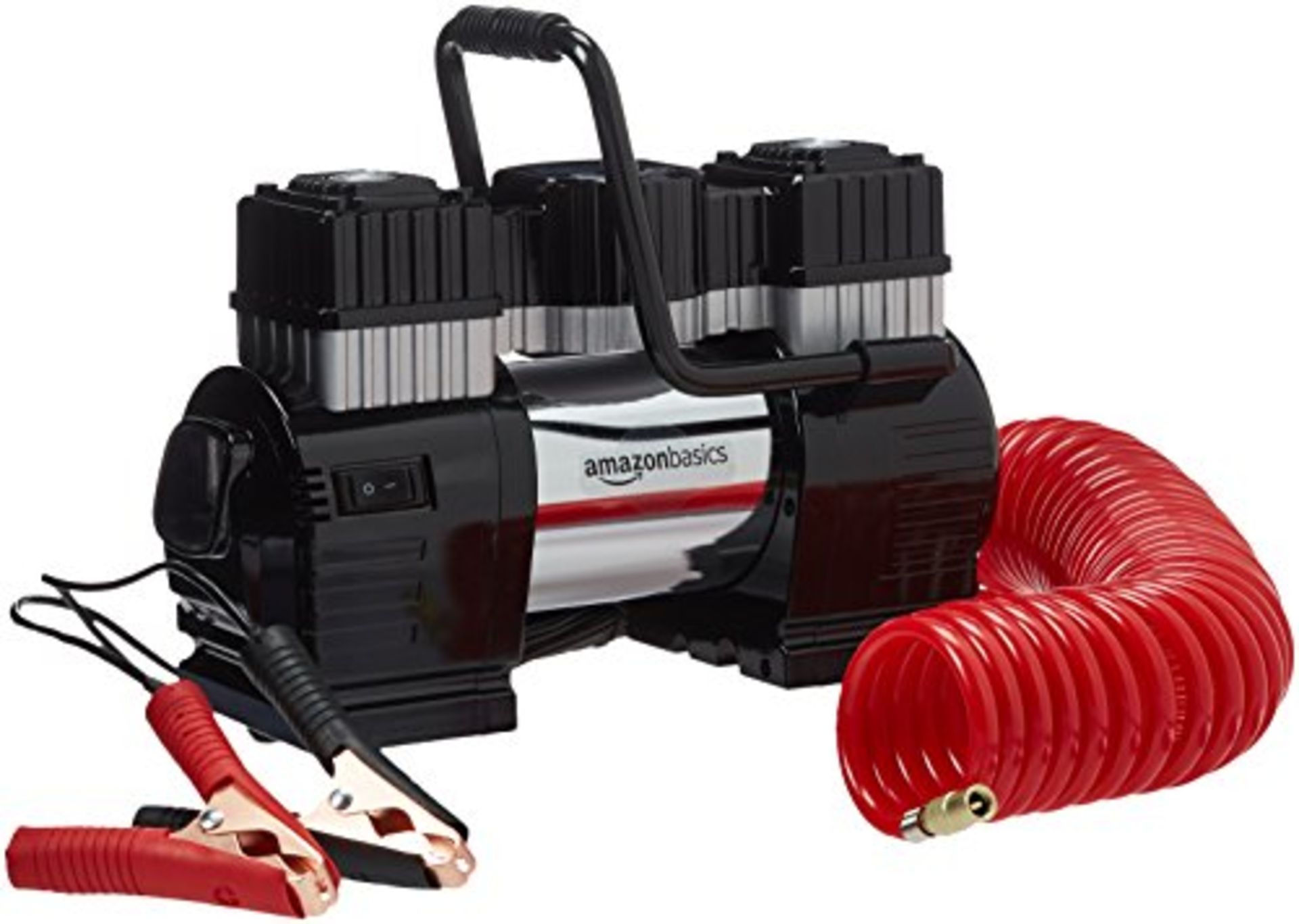 RRP £51.00 Amazon Basics Portable Air Compressor, Dual Battery Clamps with Carrying Case, Black/R