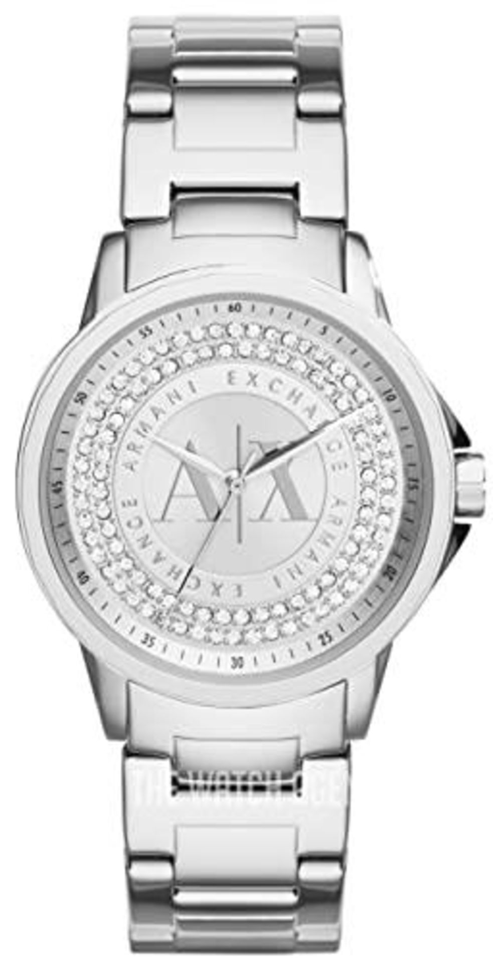 RRP £129.00 Armani Exchange Three-Hand Stainless Steel Women Watch, 35mm case size, stainless stee