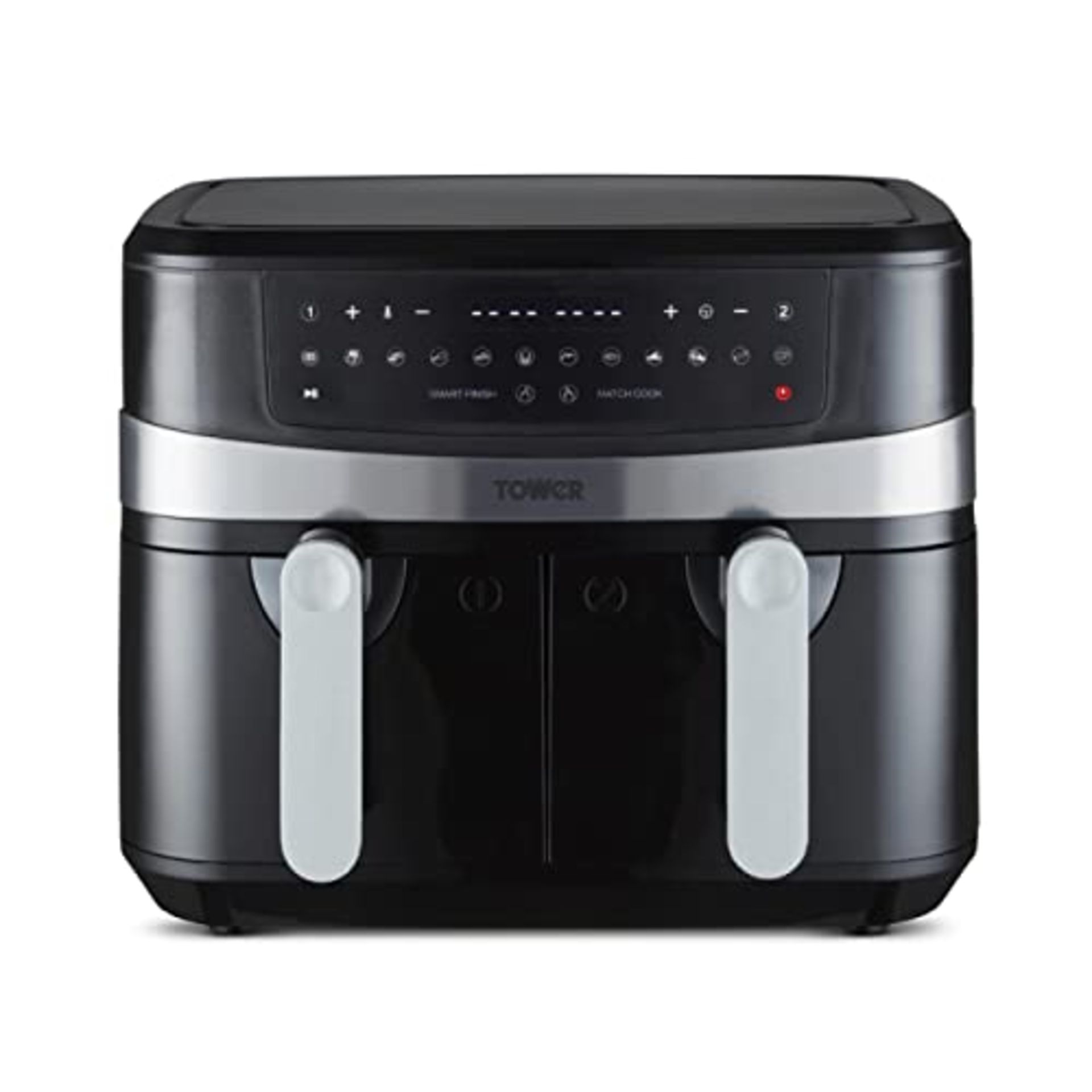 RRP £135.00 Tower T17088 Vortx 9L Duo Basket Air Fryer with Smart Finish, 2600W Power, Black