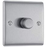 BG Electrical Single Dimmer Intelligent Light Switch, Brushed Steel, 2-Way