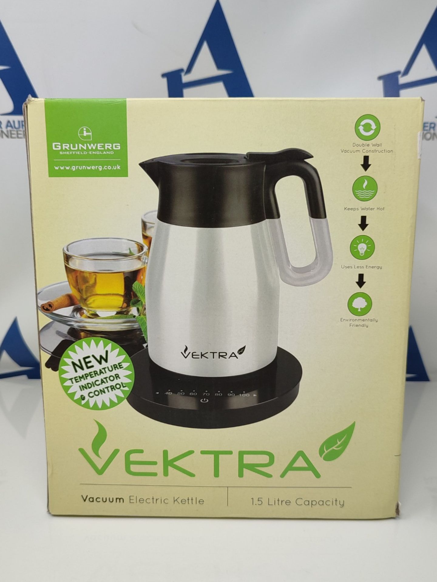 RRP £123.00 Vektra VEK-1504MBK Vacuum Insulated Easy Pour Cordless Kettle with Temperature Selecti - Image 2 of 3