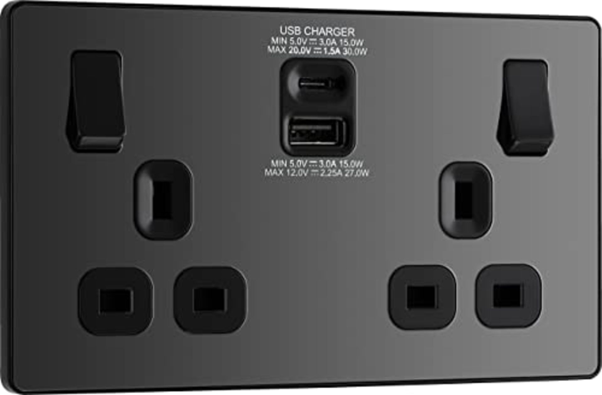 BG Electrical Evolve Double Switched Power Socket with USB C (30W) and USB A (2.1A) Ch