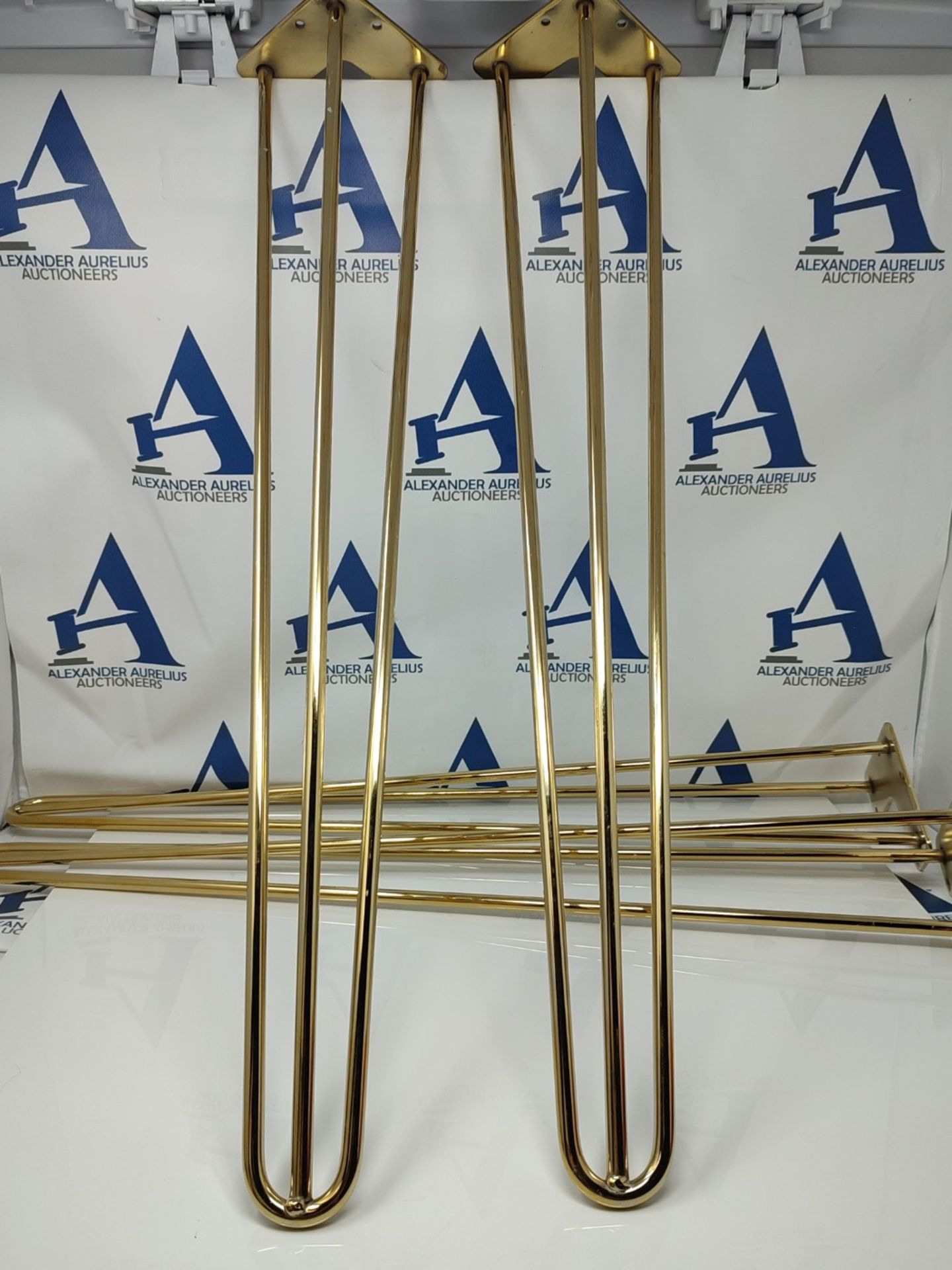 4 x Hairpin Legs with Floor Protector Feet & Screws - 71cm 3 Rod / 10mm, Gold Brass - Image 2 of 2