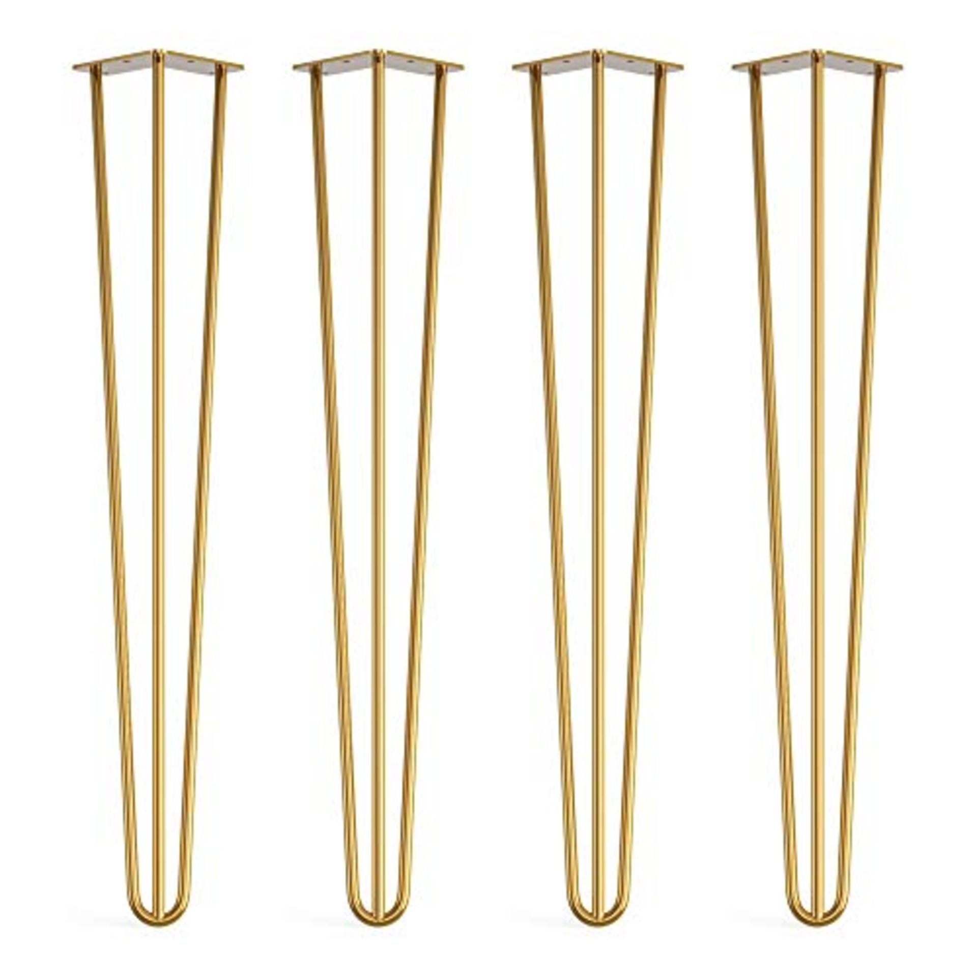 4 x Hairpin Legs with Floor Protector Feet & Screws - 71cm 3 Rod / 10mm, Gold Brass