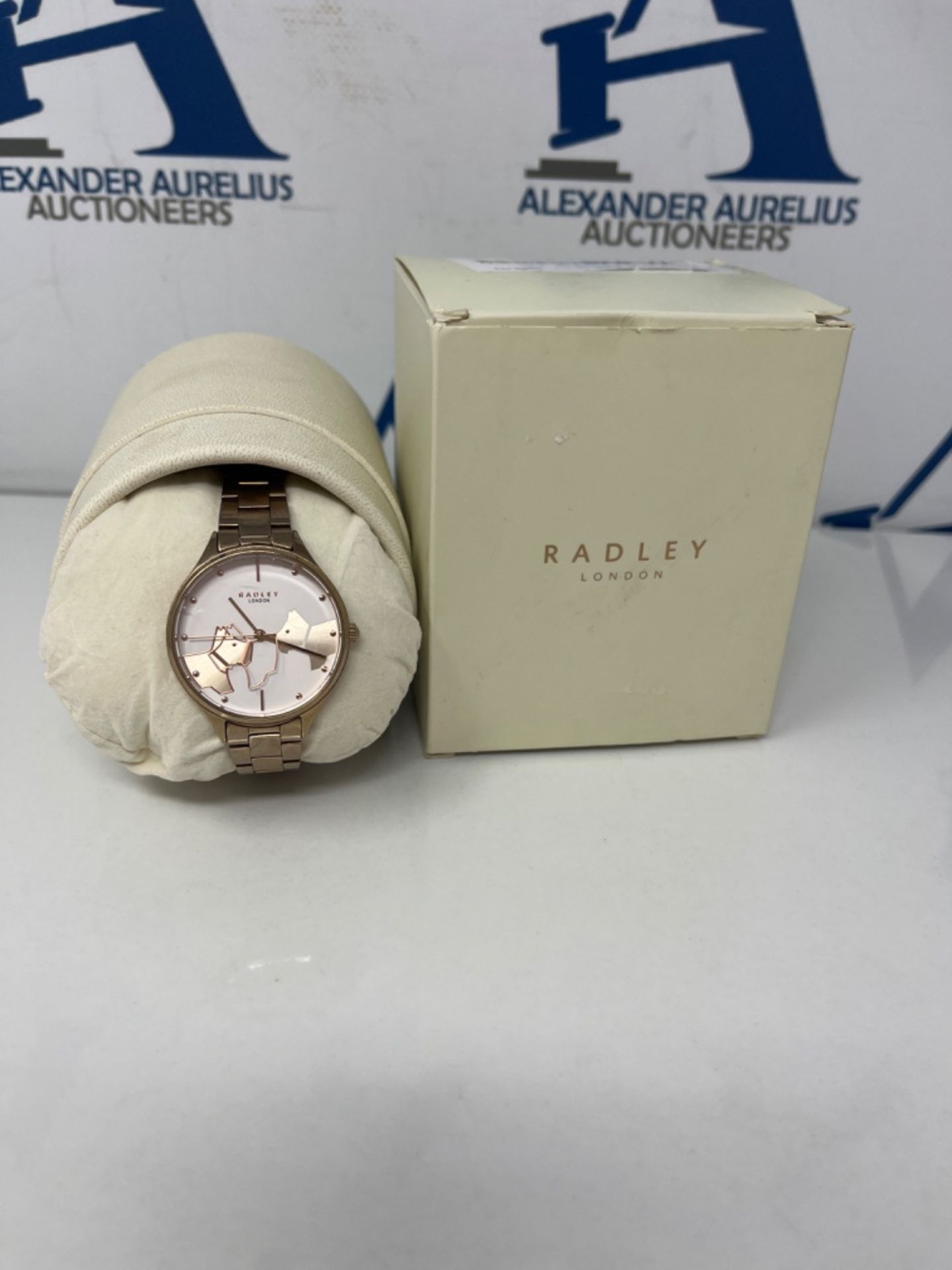 RRP £69.00 RADLEY Face to Face Ladies Rose Gold Stainless Steel Bracelet Kissing Dogs Watch RY451