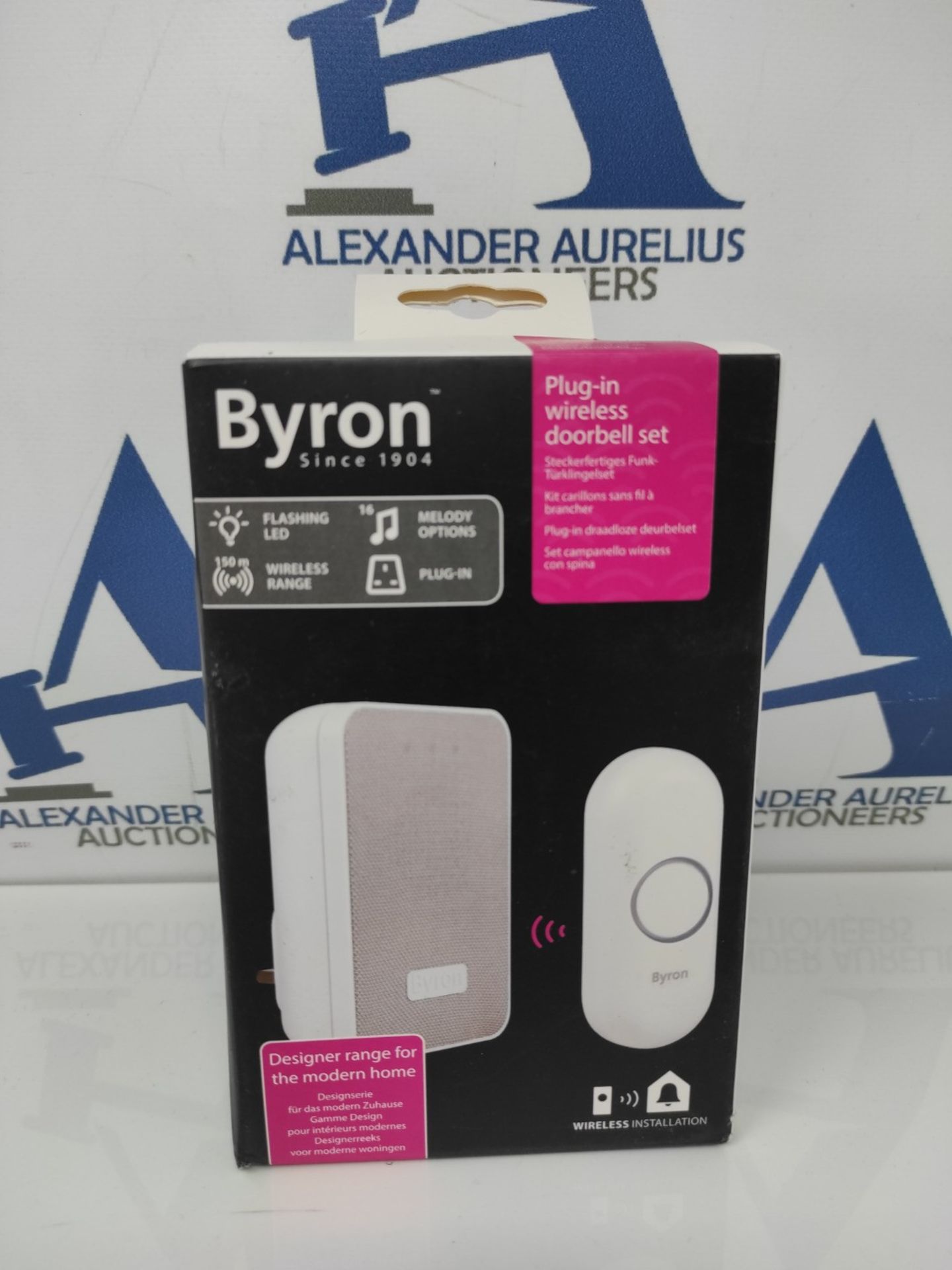 Byron DBY-22322UK Wireless Plug in Doorbell Set, 150 m Range, 16 Melodies, Visual Aler