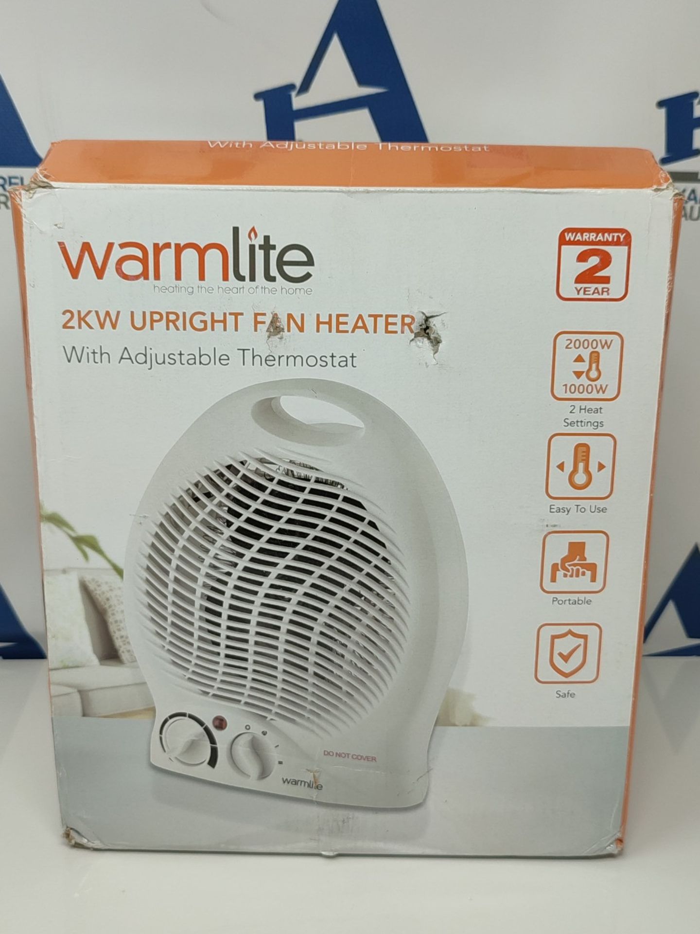 Warmlite WL44002 Thermo Fan Heater with 2 Heat Settings and Overheat Protection, 2000W