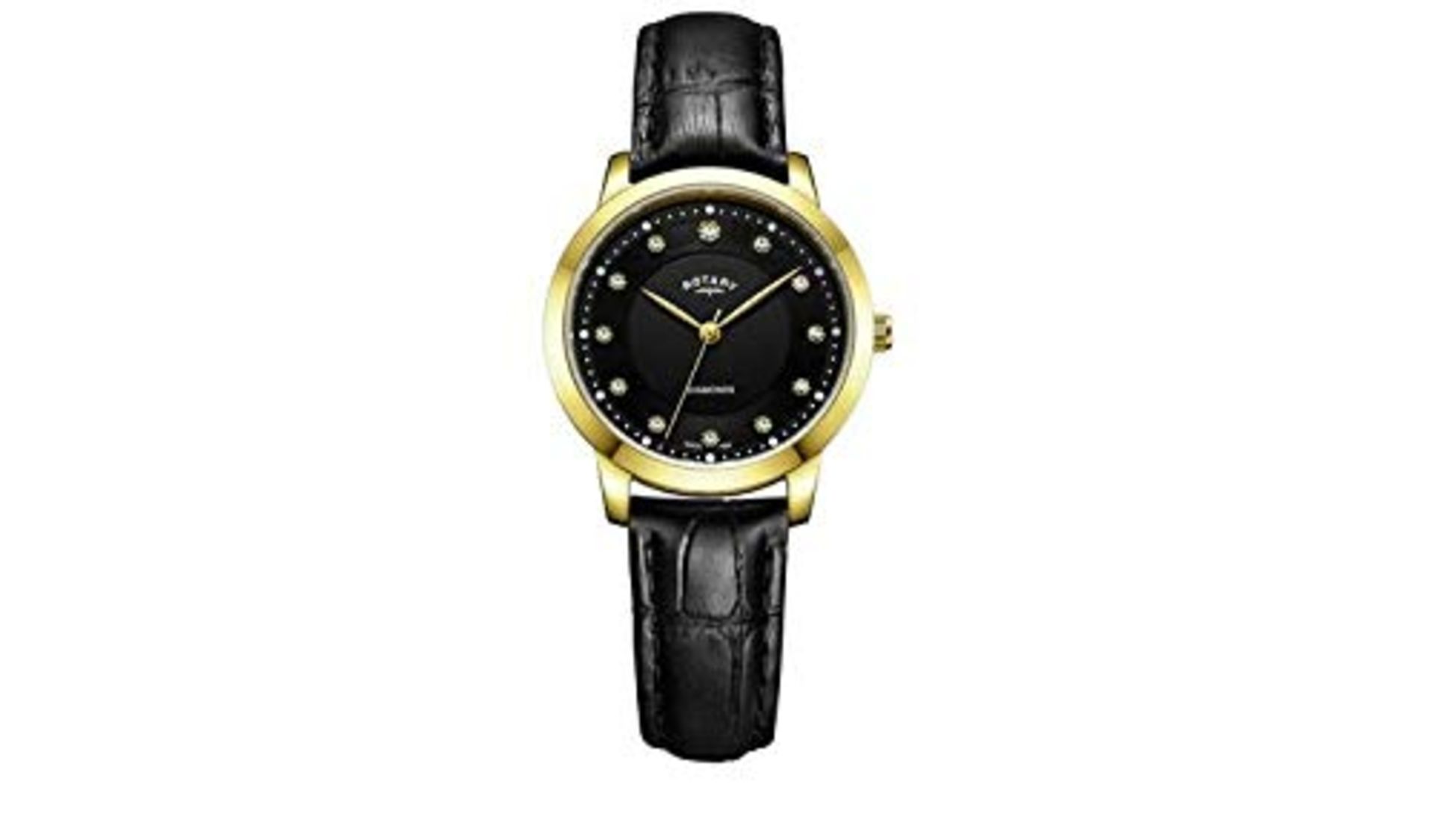 RRP £79.00 Rotary Ladies' Diamond Set Dial Black Leather Strap Watch