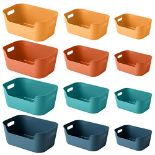 OWill 12 pack Plastic Storage Basket,Multiple Colour Boxes organiser storage for Kitch