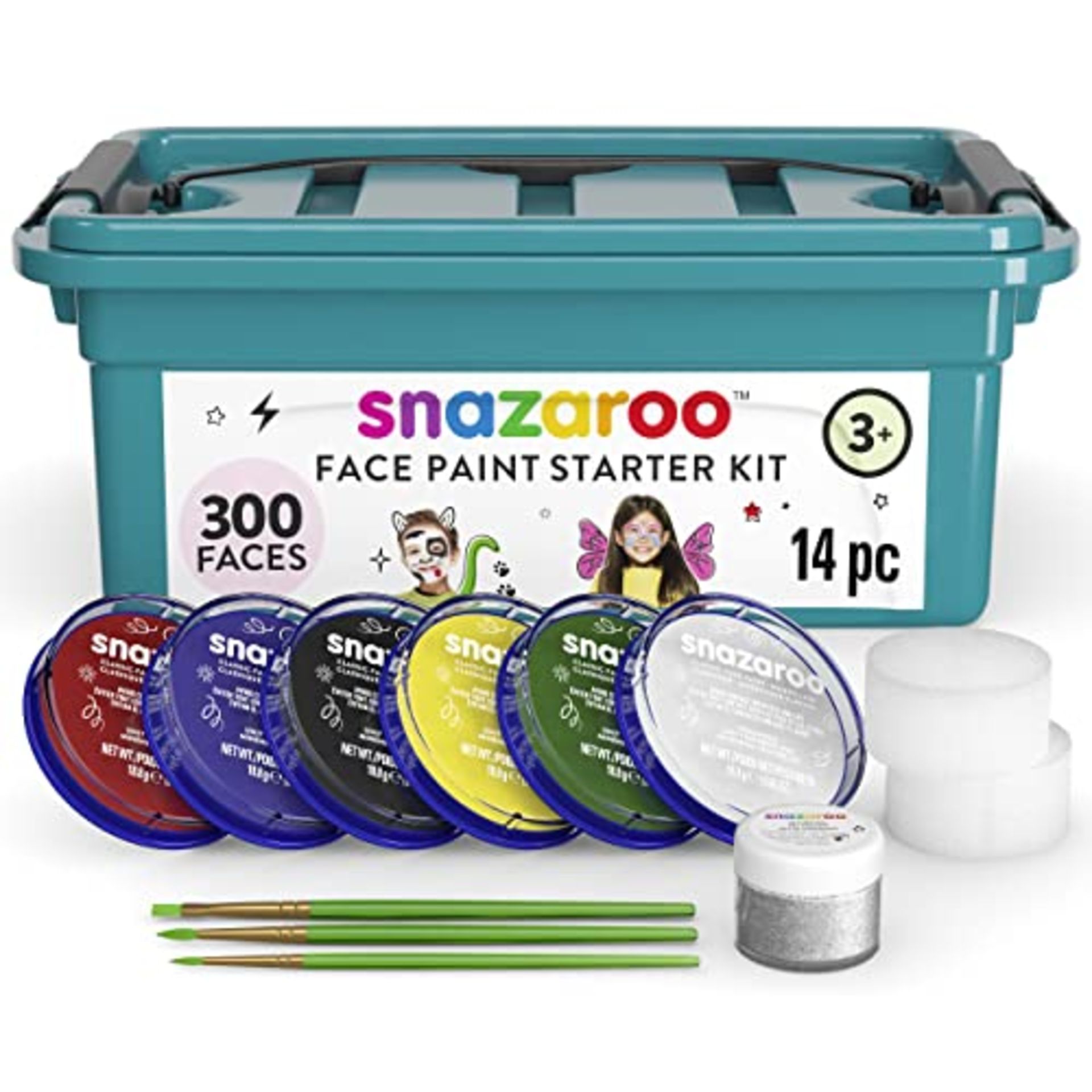Snazaroo Face Paint Mini Starter Kit for Kids and Adults, 14 Pieces, 6 Colours, 1 Glit