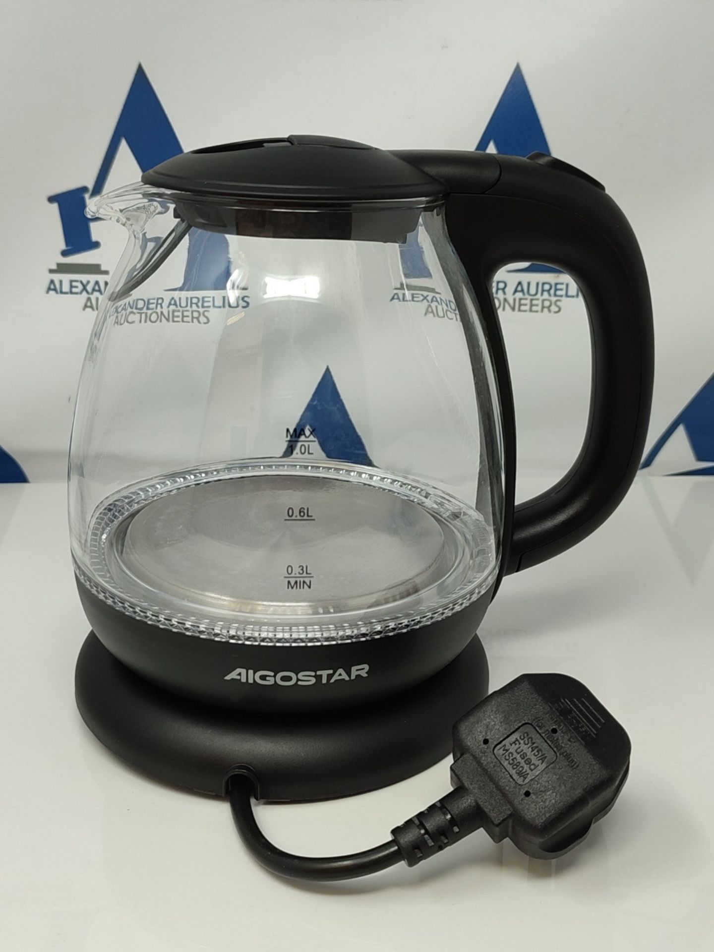 Aigostar Small Electric Kettle, 1.0L Black Glass Kettle Cordless, Compact Mini Clear W - Image 2 of 2