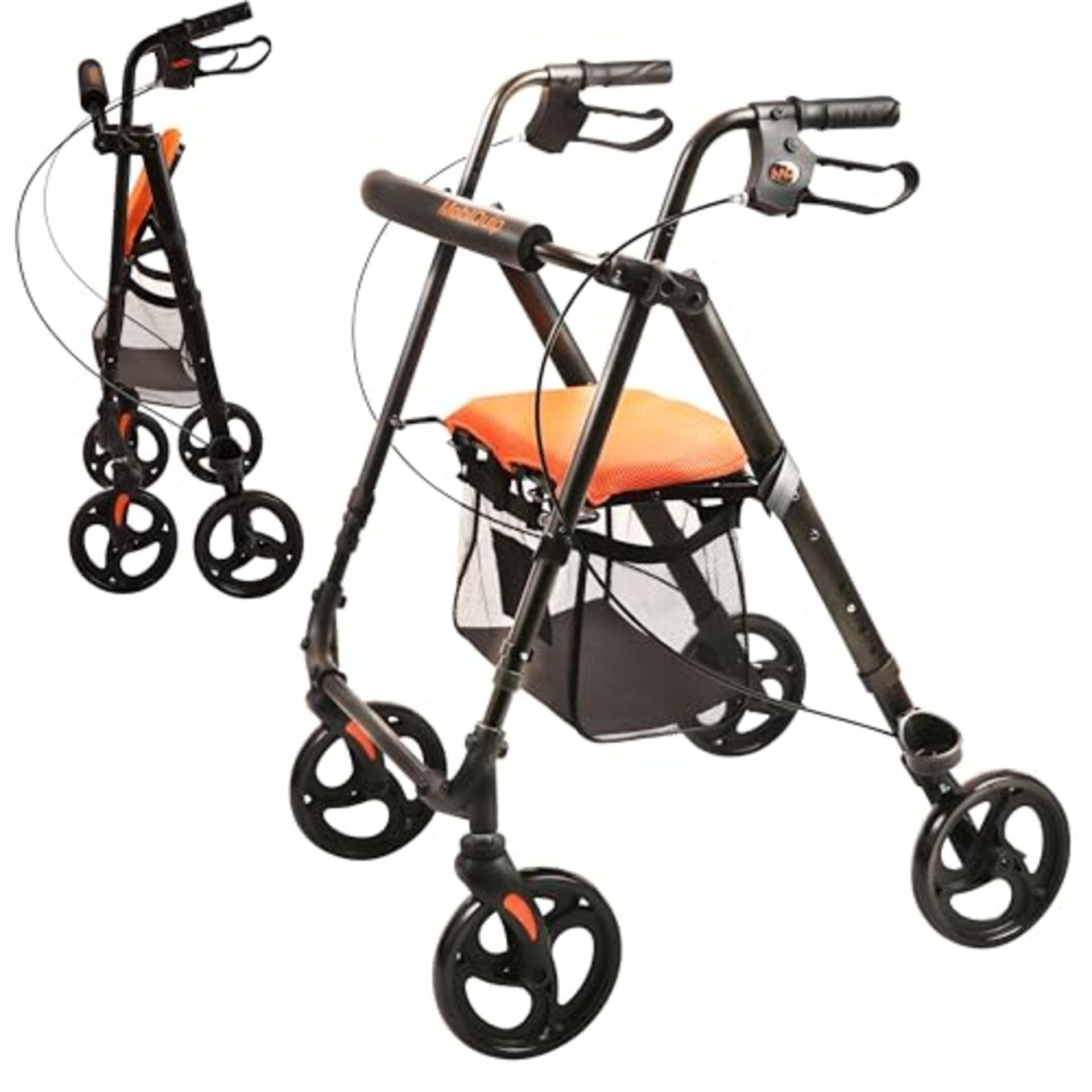 RRP £126.00 MobiQuip Aluminium Rollator, 4 Wheeled Walker with Seat and Basket, Lightweight Foldin