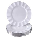 Silver Spoons Ruffled Rim Dinner Plates | 20 pc | Heavy Duty Dishes | Elegant Fine Chi