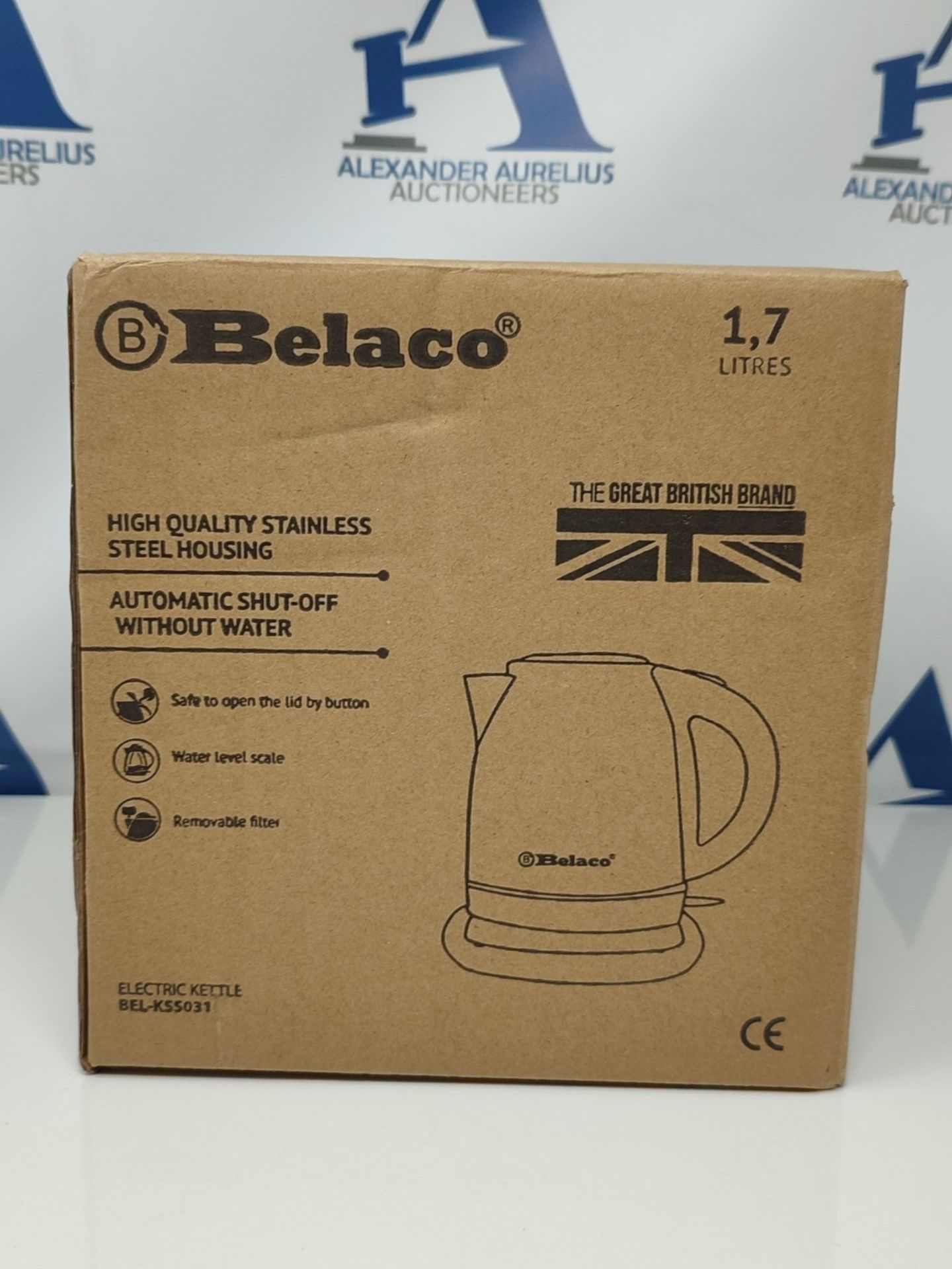 Belaco Electric Kettle Stainless Steel Housing 1.7L Fast Boil Cordless 360° Rotation - Image 2 of 2