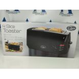 Quest 4 Slice Toaster Black - Extra Wide Long Slots for Crumpets and Bagels - 6 Settin