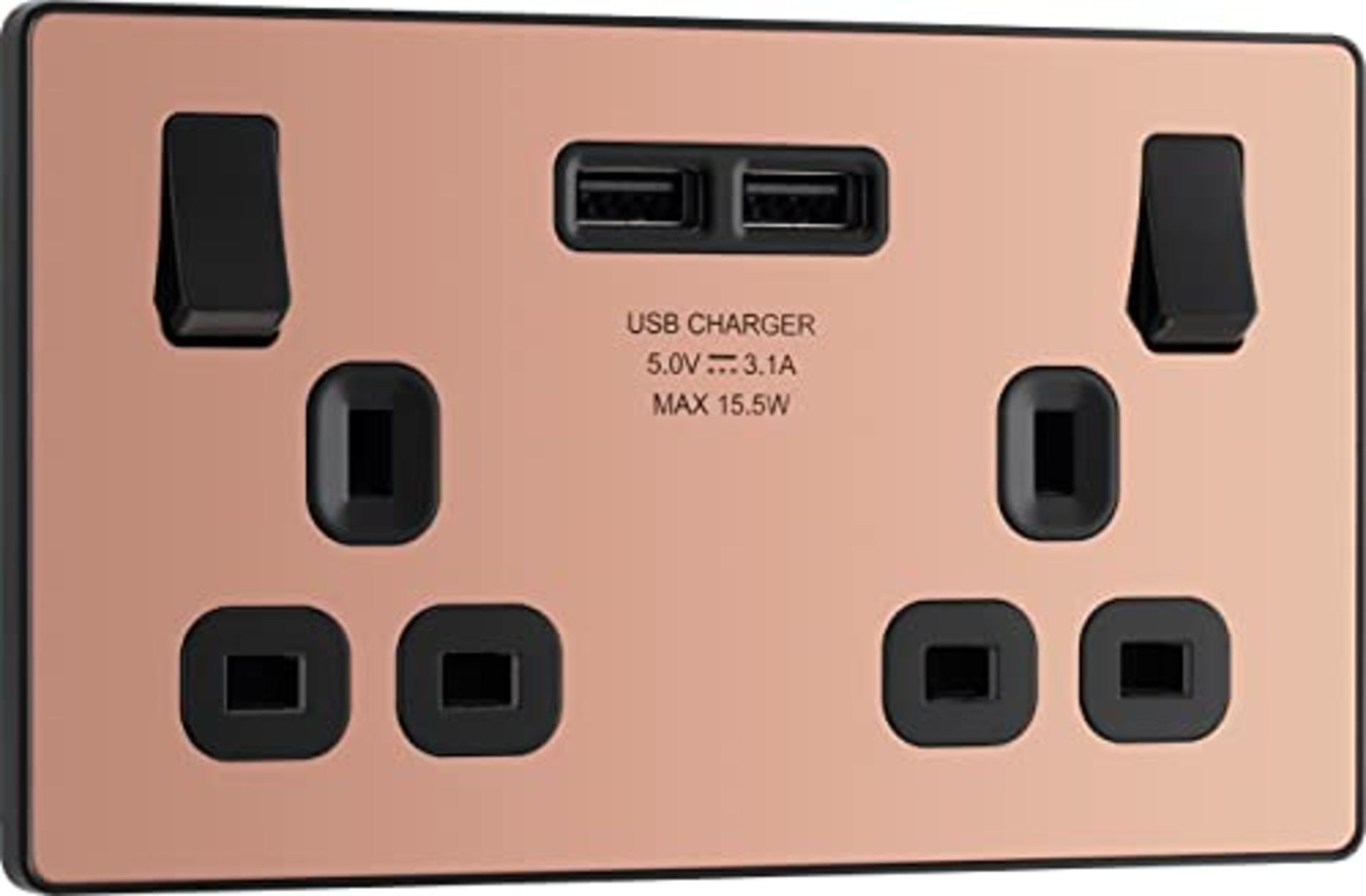 BG Electrical Evolve Double Switched Power Socket with 2 USB Charging Ports (3.1A), 13