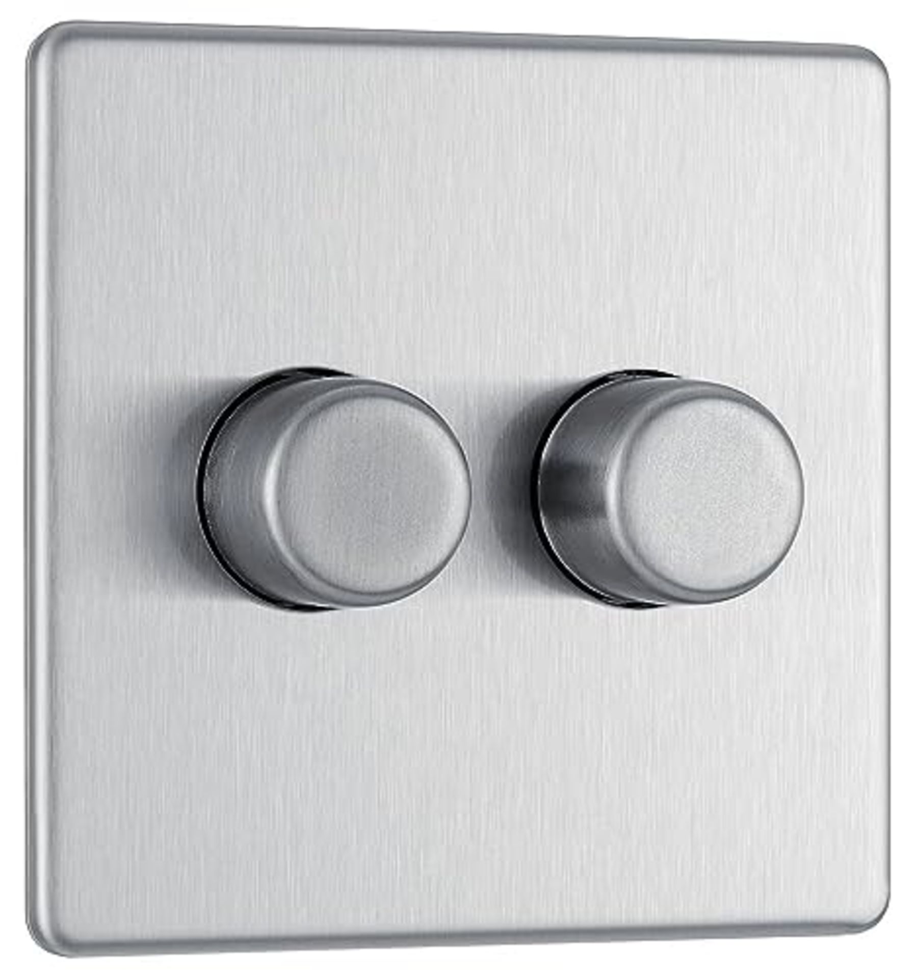 BG Electrical Screwless Flat Plate Double Dimmer Intelligent Light Switch, Brushed Ste