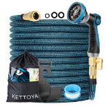 KETTOYA 100FT Expandable Garden Hose, Flexible Water Hose with 10-Pattern Spray Nozzle