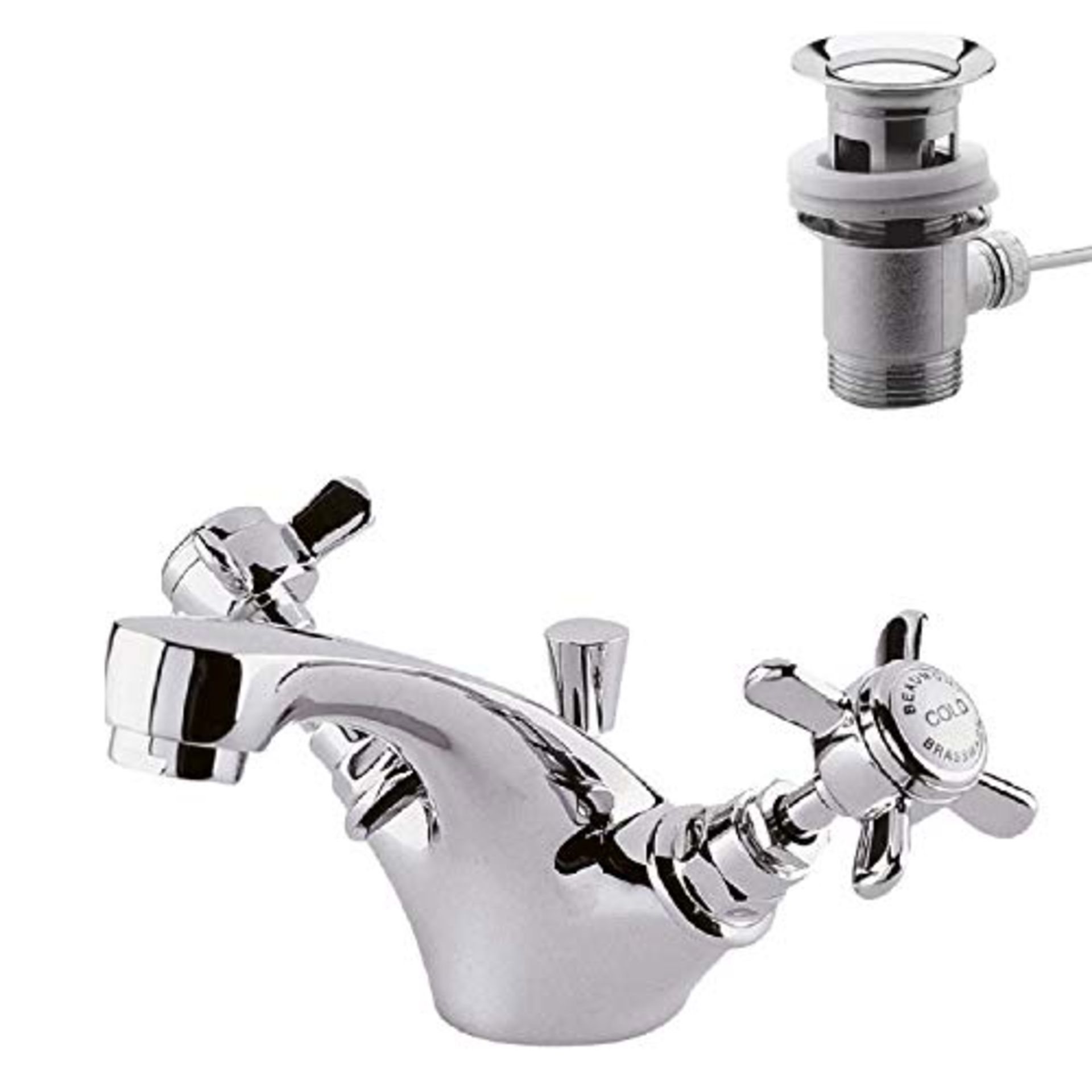 RRP £65.00 nuie I345X Beaumont Traditional Bathroom Crosshead Handle Mono Basin Mixer Tap with Po
