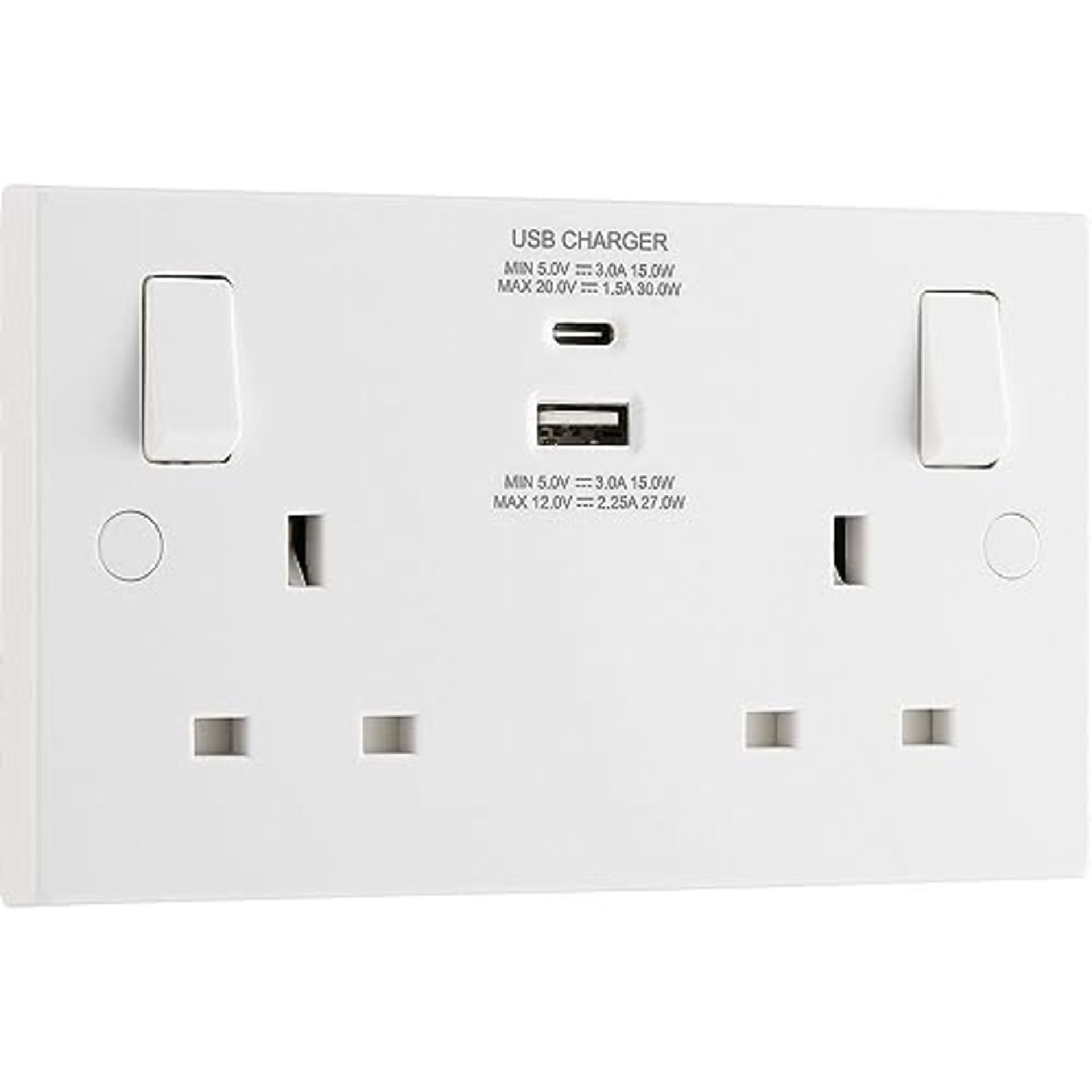 [CRACKED] BG Electrical White Square Switched 13A Double Socket with Type A & Type C U