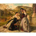 Joseph Lies (1821-1865): Visit at the castle, oil on panel