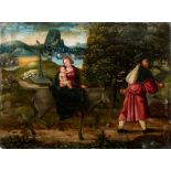 South West Flemish School: Flight to Egypt, oil on panel, 16th C.