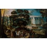 Anton Mirou (1578-1621/27, attributed to): Noblemen making merry in a castle garden, oil on copper,