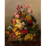 Henri Robbe (1807-1899): Still life with flowers and fruits, oil on canvas