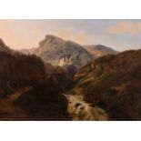 Edouard De Vigne (1808-1866): Animated mountain landscape with a waterfall, oil on canvas