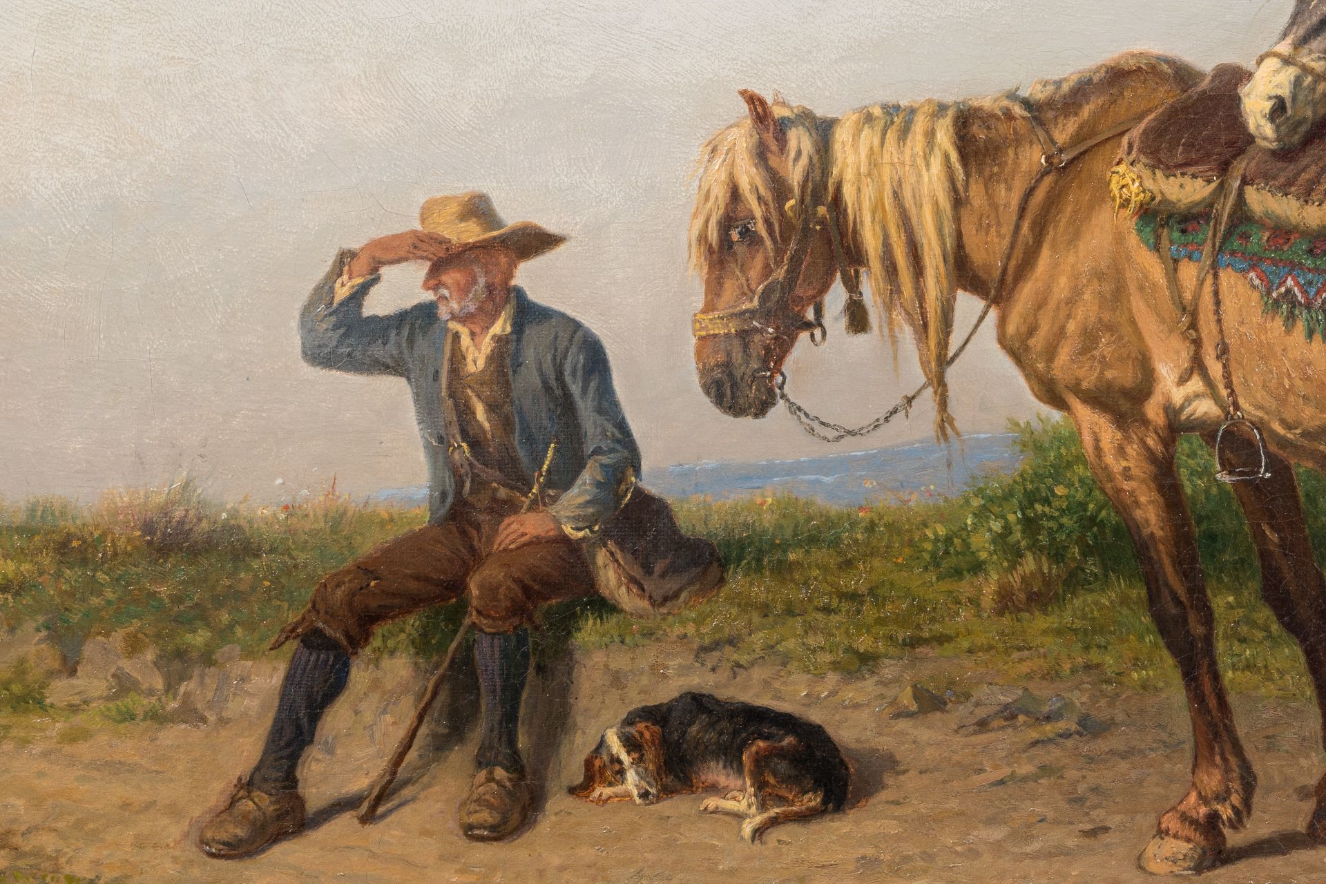 Charles PhilogÃ¨ne Tschaggeny (1815-1894): A moment of rest, oil on canvas, dated 1868 - Image 5 of 6