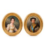 German school: Portraits of Oscar I, king of Sweden and Norway, and his wife Josephine, oil on canva