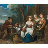 Flemish-English school: The well deserved rest, oil on panel, 18th C.