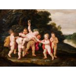 Flemish School: Playful bacchantes, oil on panel, 17th C.