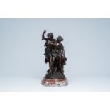 Claude Michel (Clodion, 1738-1814, after): Bacchantes and a putto, brown patinated bronze on a red-g