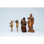 Four various wood sculptures, including a walnut Madonna, 18th/19th C.