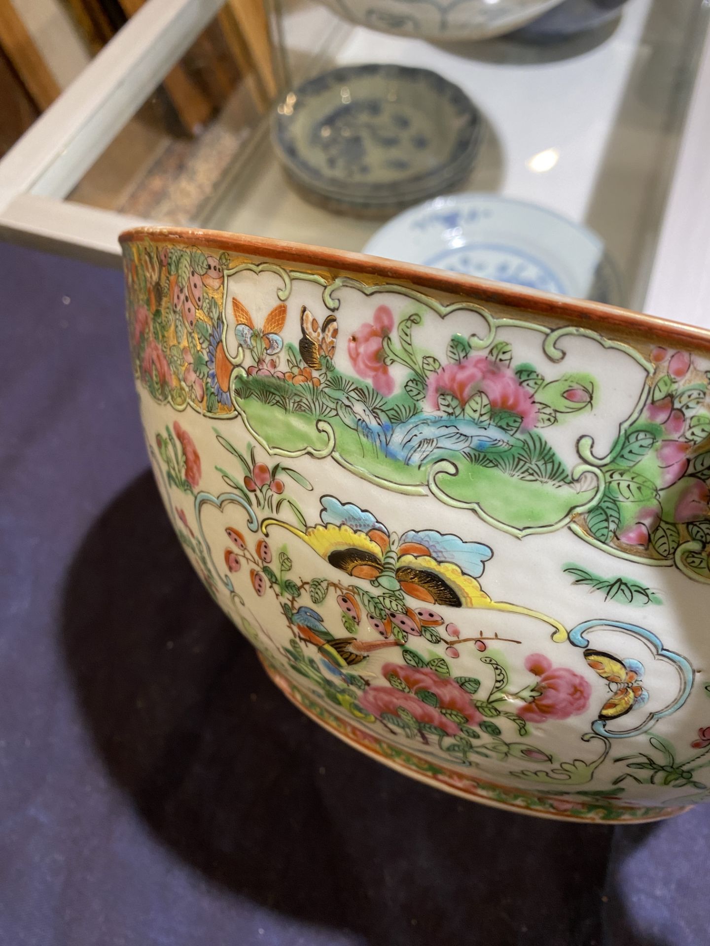 A Chinese Canton famille rose Islamic market bowl with birds and butterflies among blossoming branch - Image 17 of 18