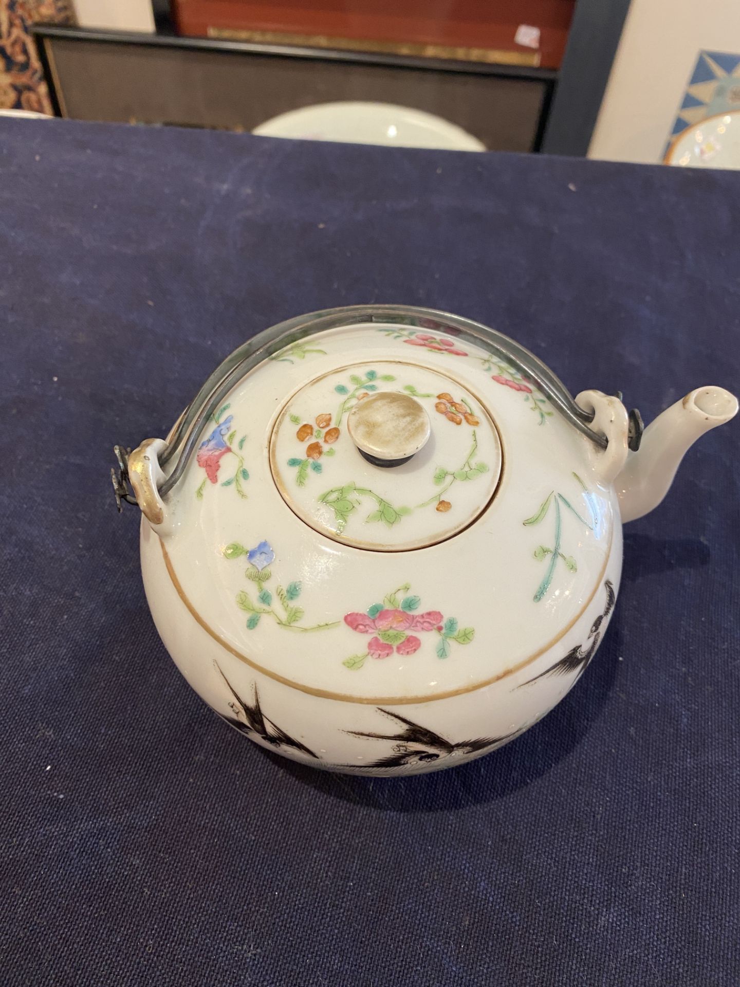 A Chinese famille rose teapot and cover with swallows and butterflies among blossoming branches, 19t - Image 14 of 21