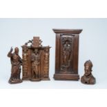 Four various religious wood sculptures, 17th/18th C.