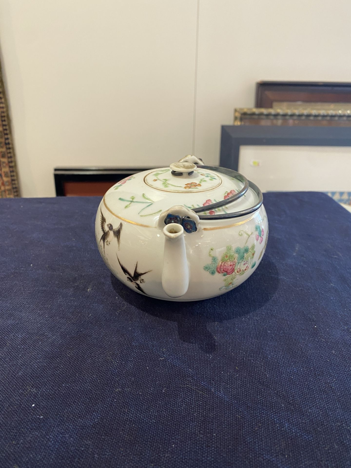 A Chinese famille rose teapot and cover with swallows and butterflies among blossoming branches, 19t - Image 11 of 21