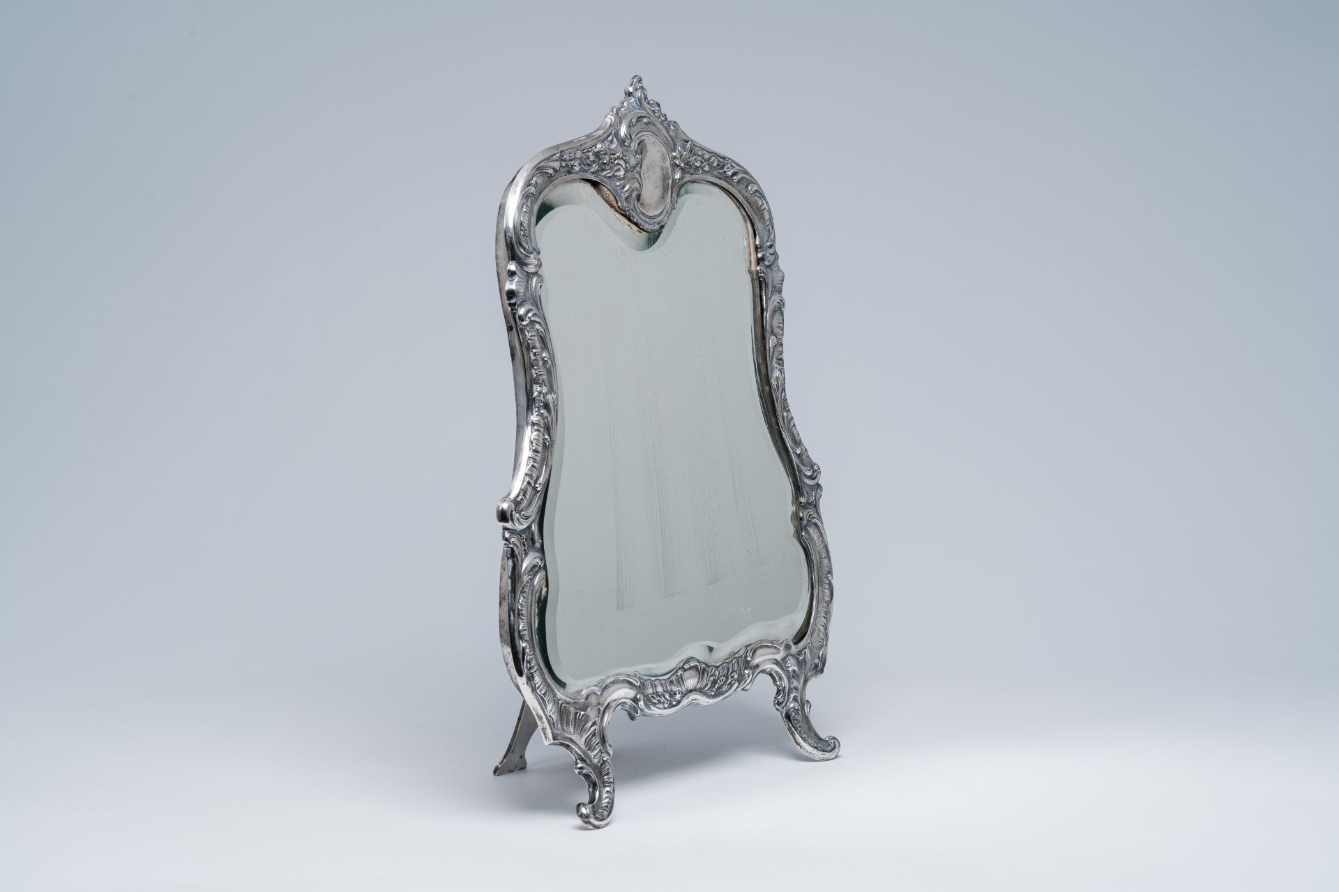 A Belgian silver Louis XV style mirror, 'Psyche Louis XV NÂ° 517', maker's mark Delheid Freres, 950/