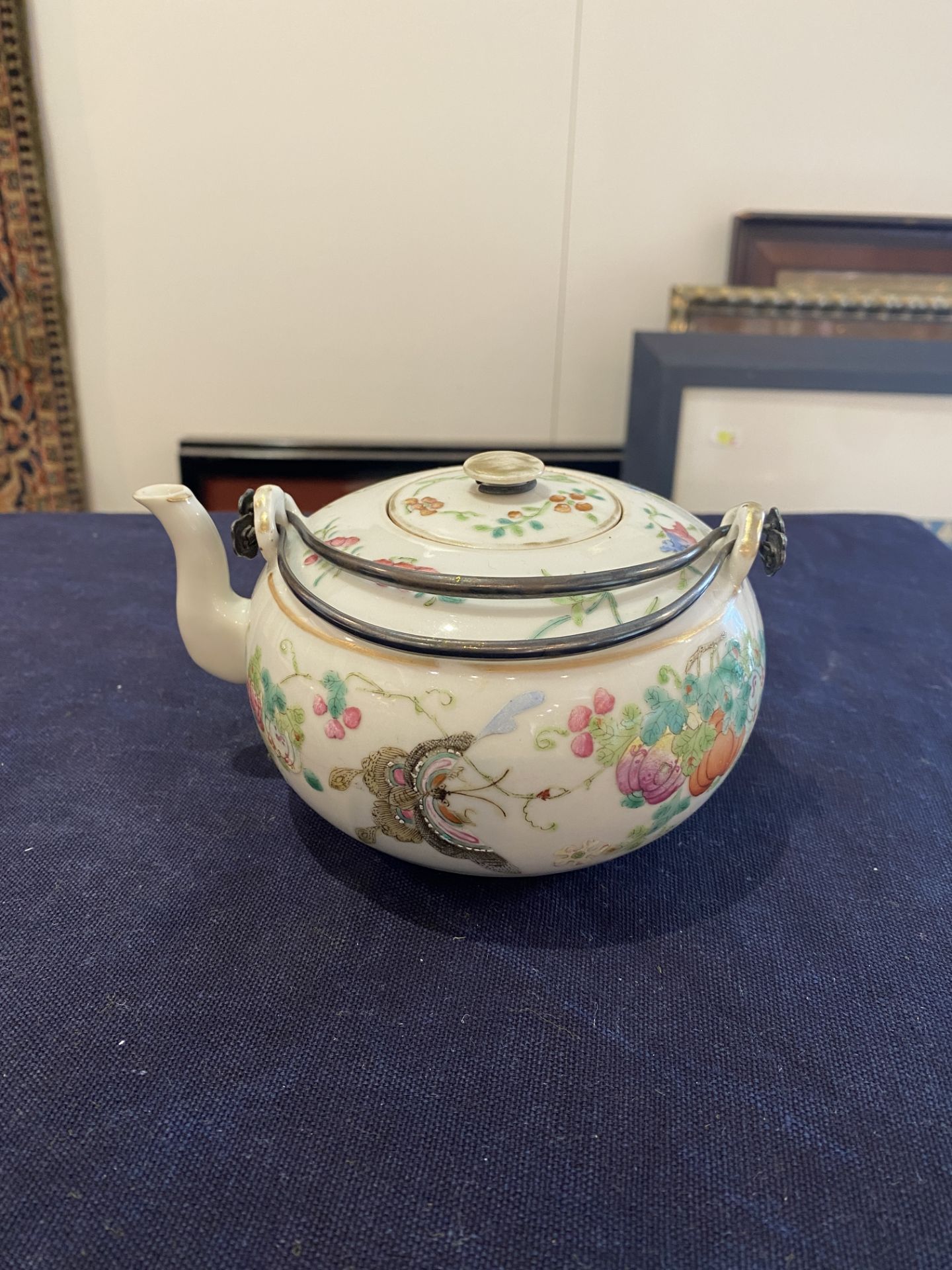A Chinese famille rose teapot and cover with swallows and butterflies among blossoming branches, 19t - Image 12 of 21