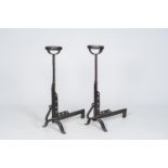 A pair of French wrought iron andirons, 18th/19th C.