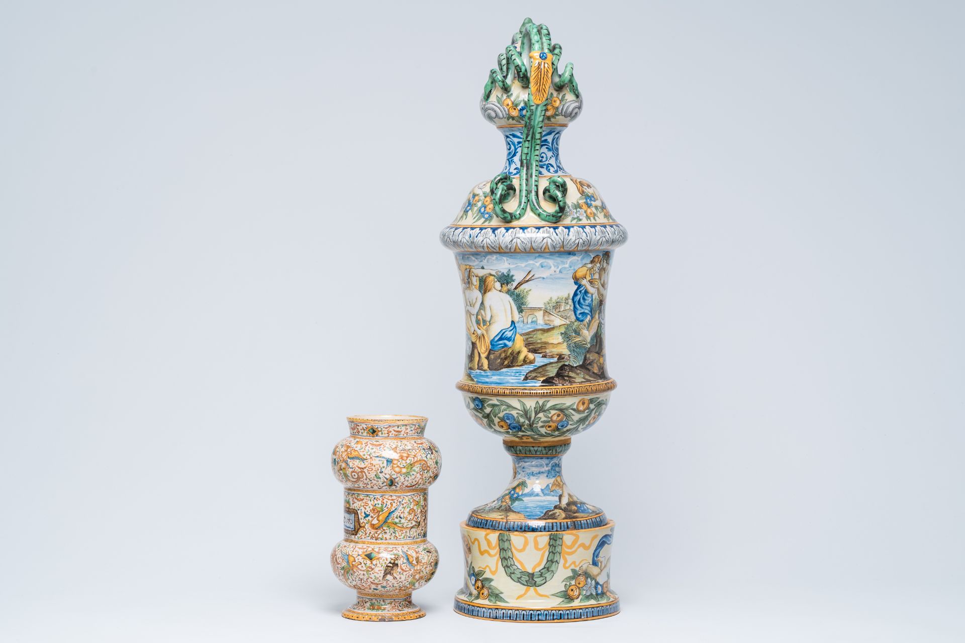 A large Italian maiolica vase and an albarello, 19th C. - Image 2 of 9