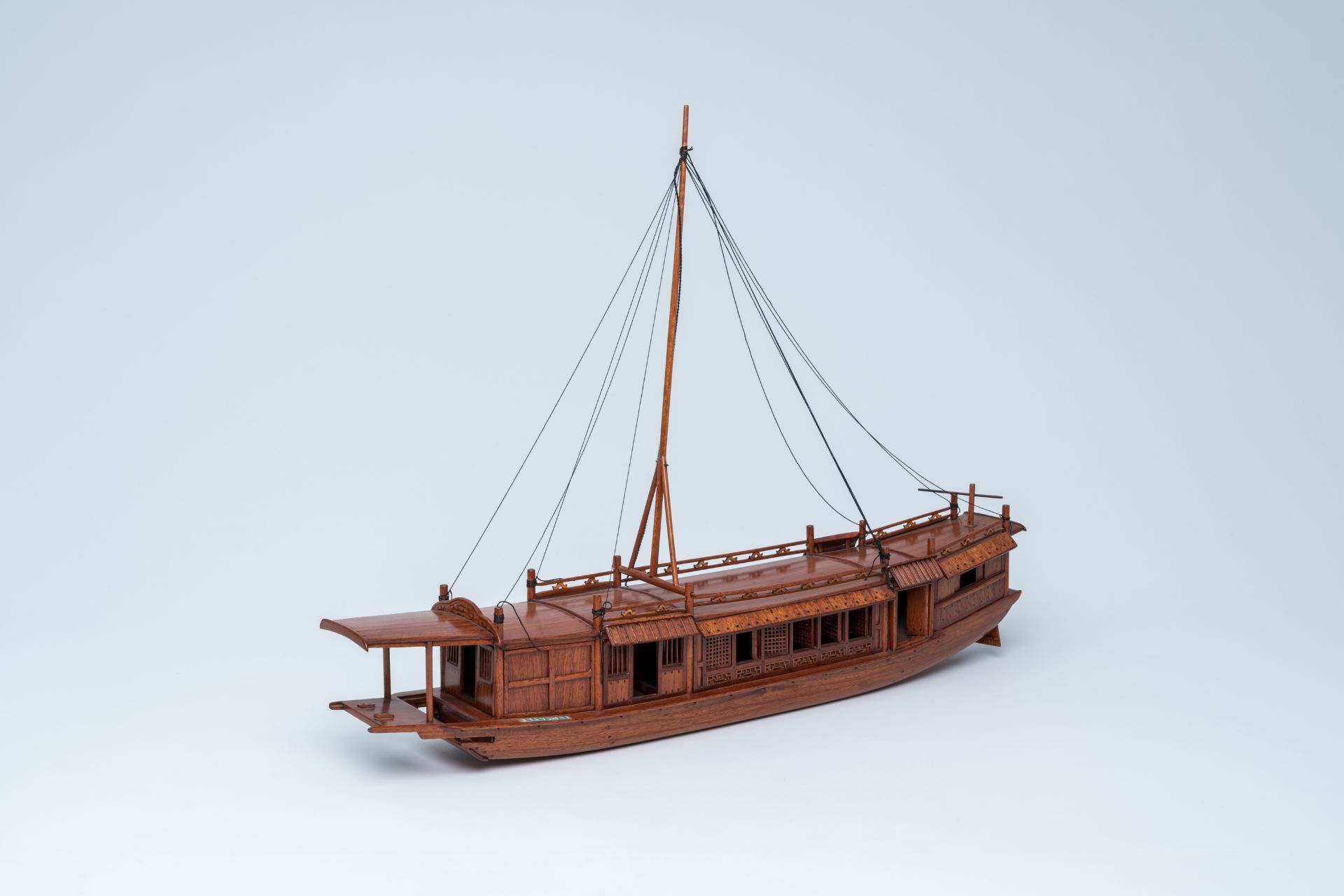 A wood model of a Chinese junk sailing ship, Shanghai, 20th C. - Image 2 of 7