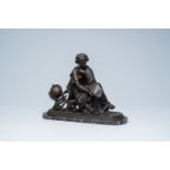 French school: 'Geografia' or the personification of geography, patinated bronze on a black-gray mar