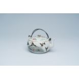 A Chinese famille rose teapot and cover with swallows and butterflies among blossoming branches, 19t