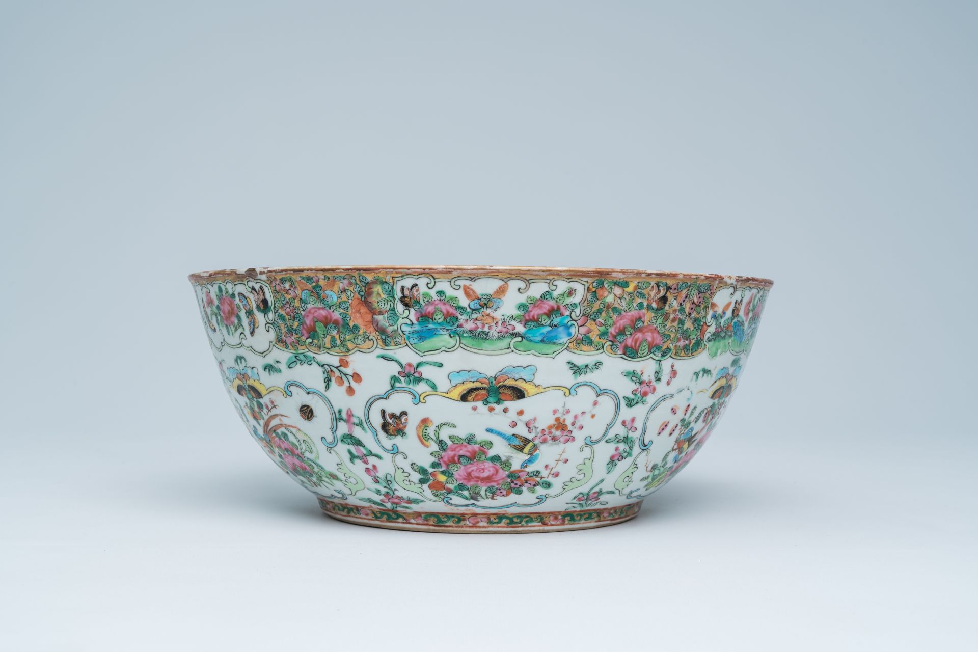 A Chinese Canton famille rose Islamic market bowl with birds and butterflies among blossoming branch - Image 2 of 18