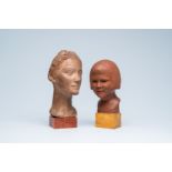 Marnix D'Haveloose (1885-1973) and Albert Maurice De Korte (1889-1971): Two heads, terracotta on a m