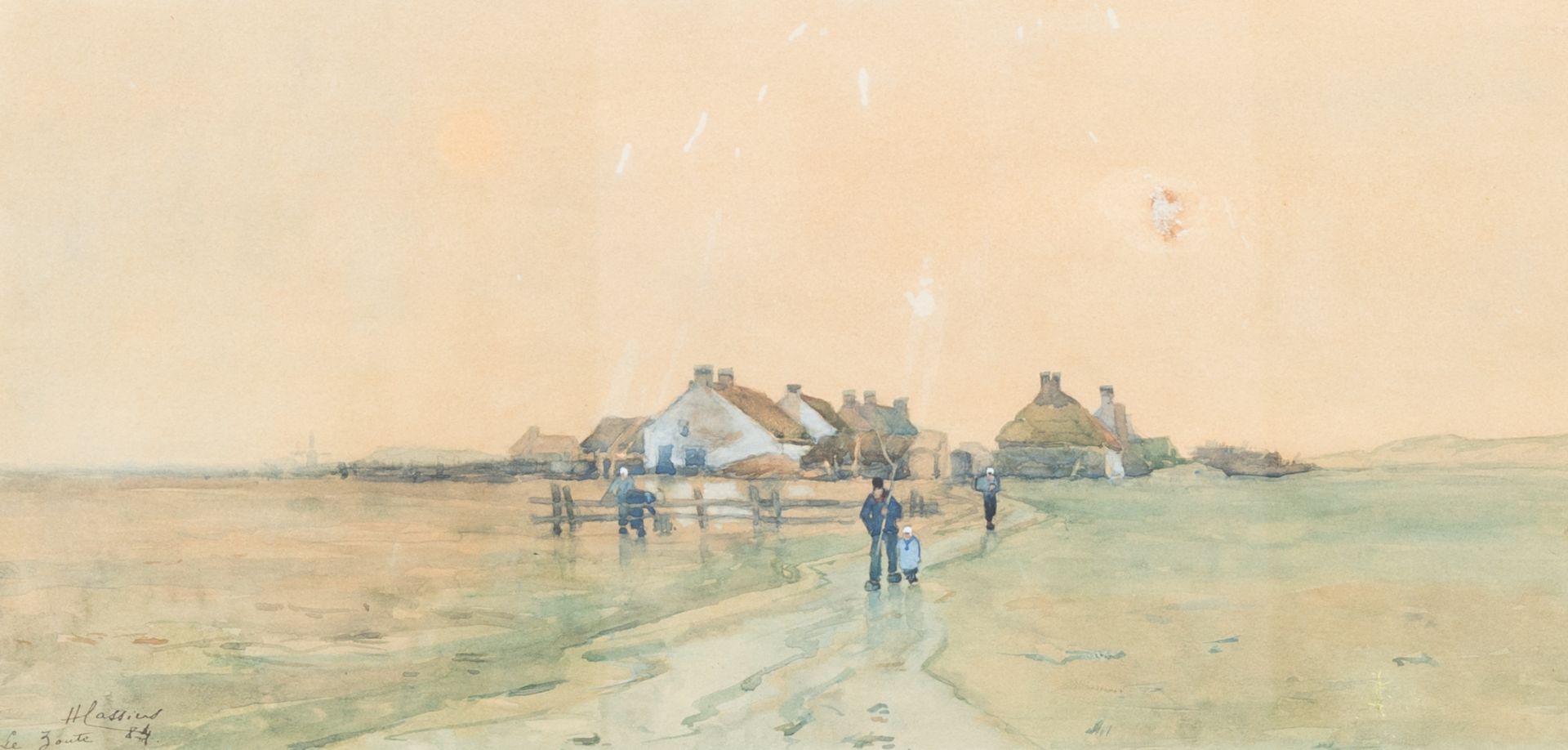 Henri Cassiers (1858-1914): 'Le Zoute' and A view on a quay, mixed media on paper, one dated (18)84 - Image 6 of 7